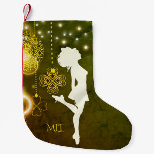 Monogram Irish Dance Celtic Klöver och Ljus Liten Julstrumpa
