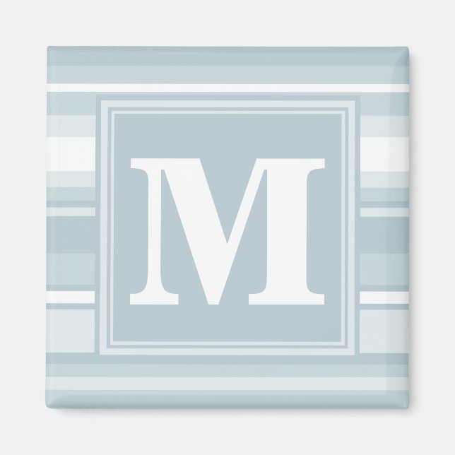 Monogram isblåa ränder magnet (Framsidan)