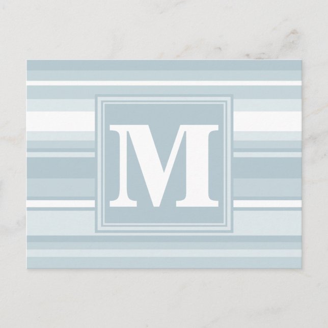 Monogram isblåa ränder vykort (Framsida)
