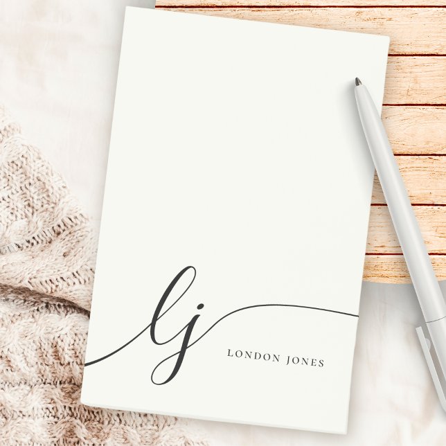 Monogram ivorianskt vitt, modernt, minimalistiskt  post-it block (Skapare uppladdad)