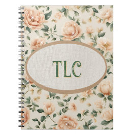 Monogram Ivory and Peach Peony Watercolor Floral Anteckningsbok