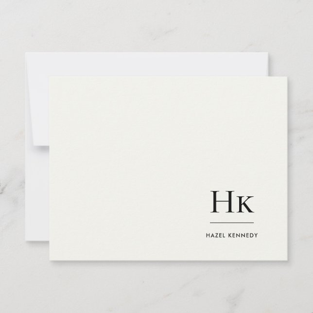 Monogram Ivory Enkel Monogrammerad Social Notkort Anteckningskort (Framsida)
