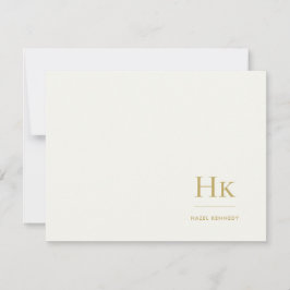 Monogram Ivory Gold Simple Monogrammed Notecard Anteckningskort