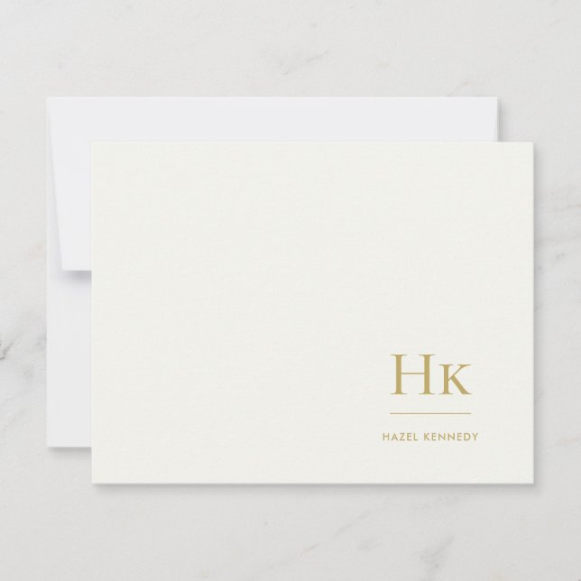 Monogram Ivory Gold Simple Monogrammed Notecard Anteckningskort (Framsida)