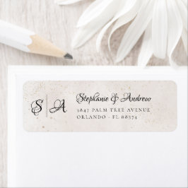 Monogram Ivory och beige bröllops returadress Etikett