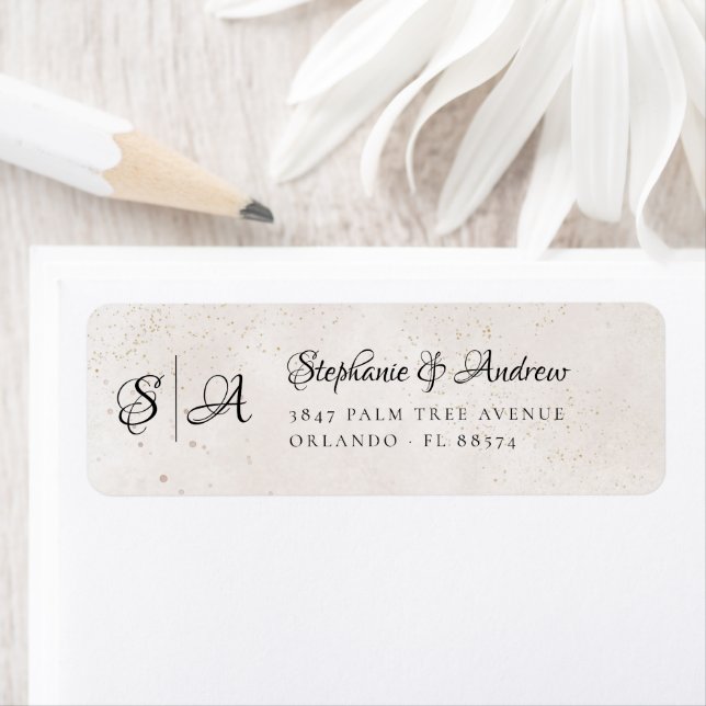 Monogram Ivory och beige bröllops returadress Etikett (Insitu)