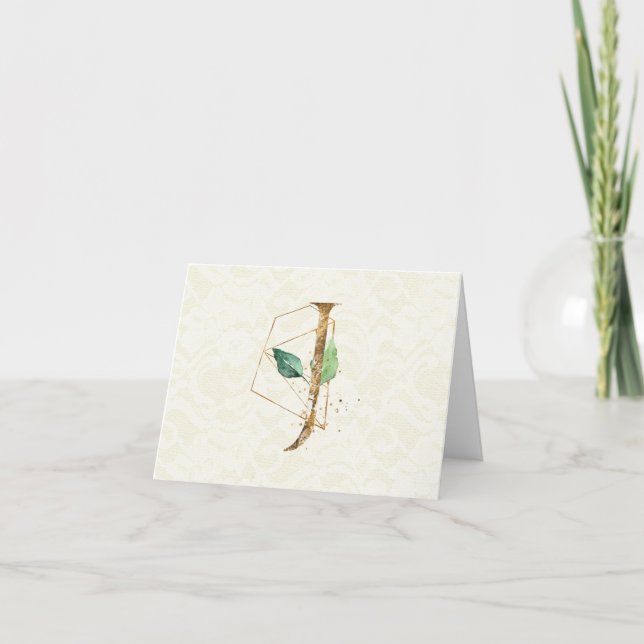 Monogram J Blommigt Note Card Guld Kort (Framsida)