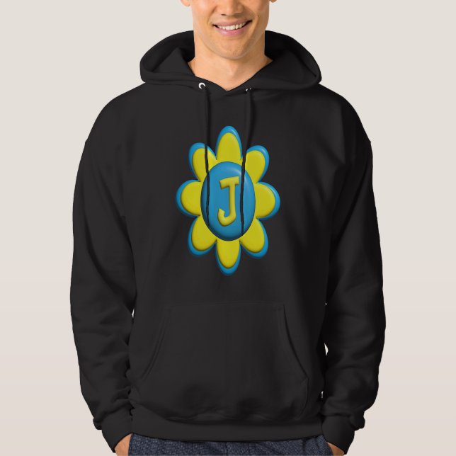 Monogram J  Colorful Flower Hoodie (Framsida)