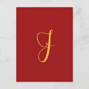 Monogram "J" guld färg på rött Vykort