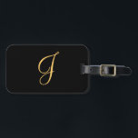 Monogram J., guld färgad initial J på svart Bagagebricka<br><div class="desc">Monogram guld initial J på svart bakgrund</div>