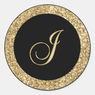 Monogram J guld-skript Runt Klistermärke