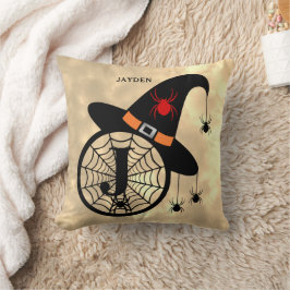 Monogram J Halloween Himlar Witch Spiders Namn Kudde