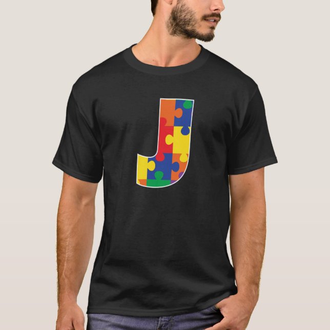 Monogram J i Multi Färg Puzzle Delar T Shirt (Framsida)