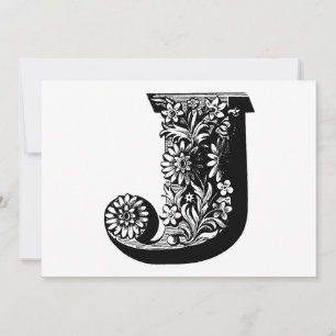 Monogram J Inledande svartvit Blommigt Julkort