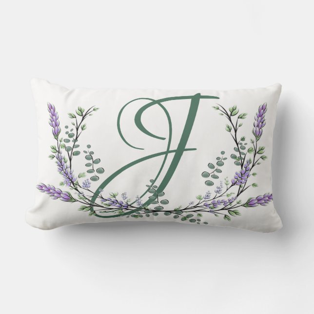 Monogram J Lavender Eucalyptus Lumbarkudde (Framsida)
