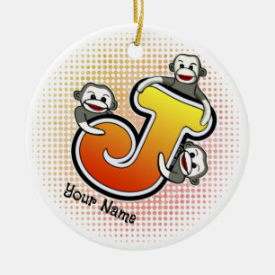 Monogram J Sock monkey Julgransprydnad Keramik