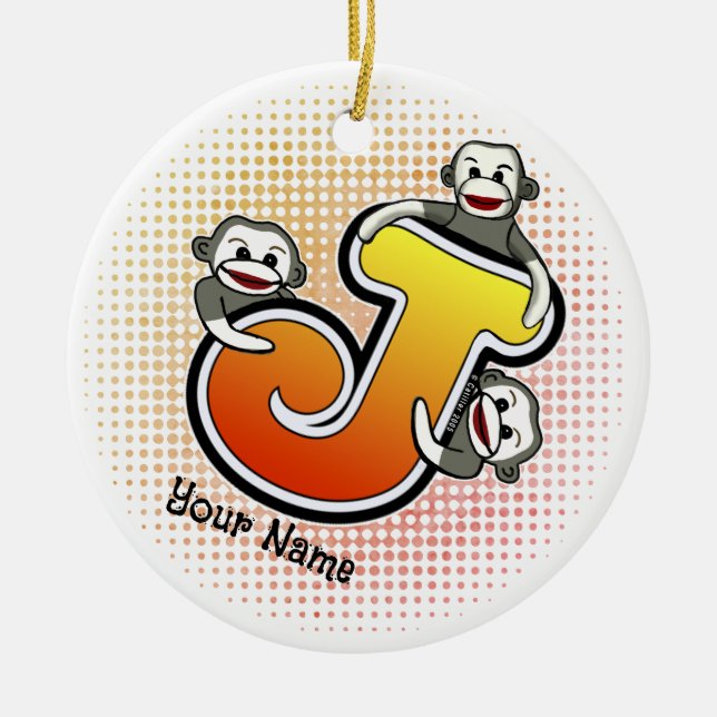 Monogram J Sock monkey Julgransprydnad Keramik (Framsidan)