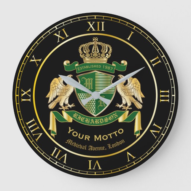 Monogram Jackar Arm Grönt Guld Eagle Emblem Stor Klocka (Framsida)