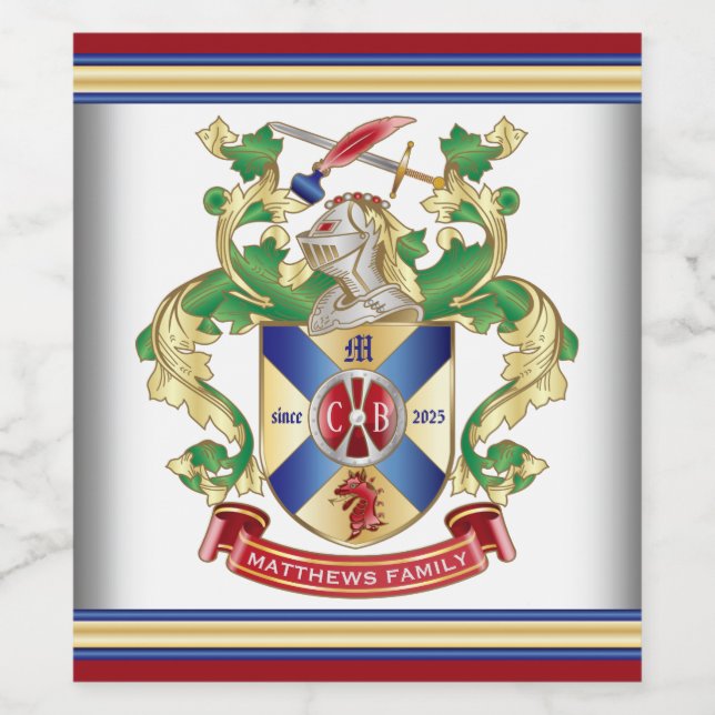 Monogram Jackar Arm Knight Shield Dragon Vinflaska Etikett (Singel etikett)