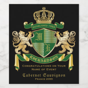 Monogram Jackar Guld Arm Lejonare Krona Emblem fr Vinflaska Etikett