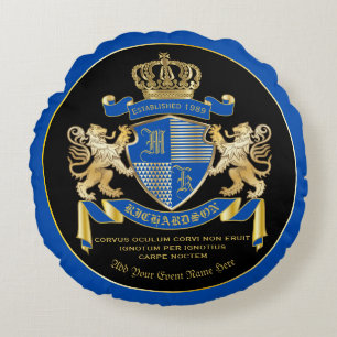 Monogram Jackat av Emblem från Arm Blue Guld Lejo Rund Kudde