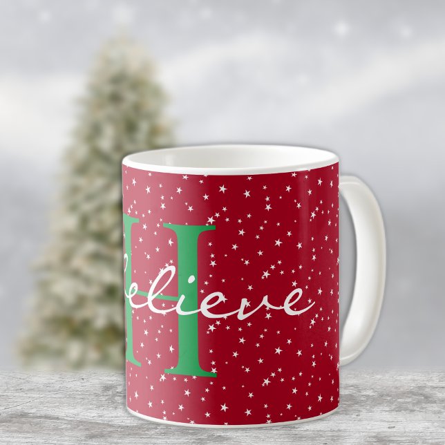 Monogram, jag tror, röda vita stjärnor 11oz Klassi Kaffemugg (Skapare uppladdad)