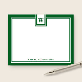 Monogram Jägare Grön Kant Modern Pappershandel Anteckningskort