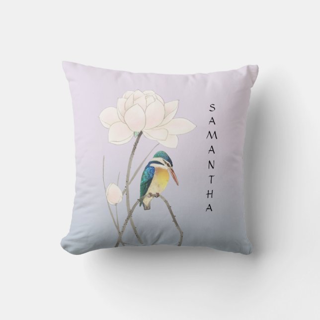 Monogram Japansk Vintage Kingfisher Kudde (Framsida)