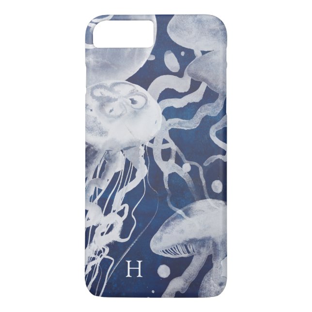 Monogram | Jellyfish on Navy Background Case-Mate iPhone Skal (Baksida)