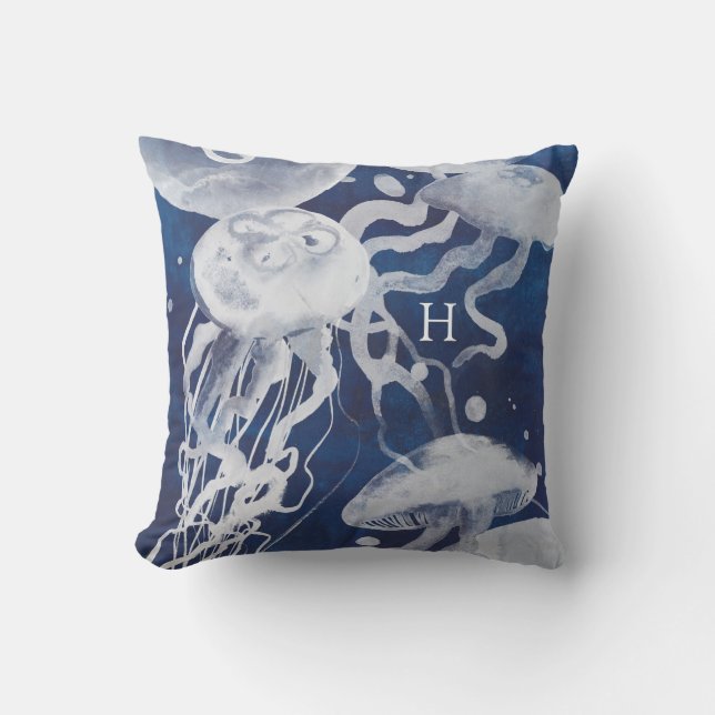 Monogram | Jellyfish on Navy Background Kudde (Framsida)