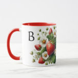 Monogram jordgubbsfrukt i kombination Mugg<br><div class="desc">Lägg till munterhet i din köksdekoration med ett rött jordgubbstryckt mugg. I den här kombinationen mugg finns jordgubbar,  grönt löv och blommigt tryckt. Lägg till ditt monogram för ett personlig-utseende (AI-genererad bild av Susang6)</div>