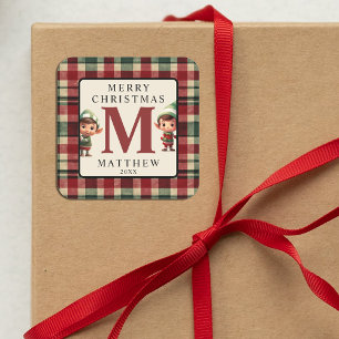 Monogram jul Elf Fyrkantigt Klistermärke