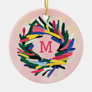 Monogram jul, fet färgad andedräkt julgransprydnad keramik