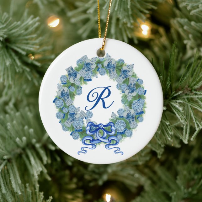 Monogram jul Ginger Burk Burk Chinoiserie Julgransprydnad Keramik (Träd)