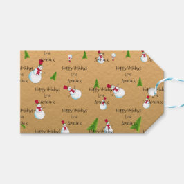 Monogram jul Guld Snögubbe Presentetikett