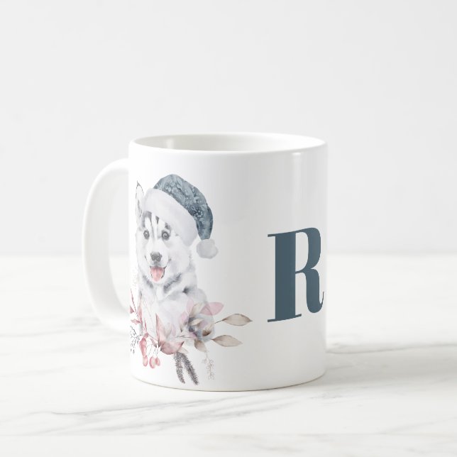 Monogram jul husky hund kaffemugg (Framsida vänster)