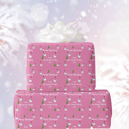Monogram jul Snögubbe på Rosa Wrapping Papper Presentpapper