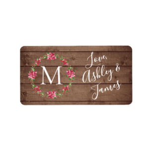 Monogram jul, utandningsskript Barn Wood Gift Adressetikett