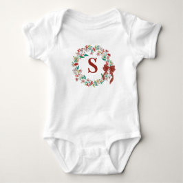 Monogram Jul Vattenfärg Blommig Bågkrans T Shirt