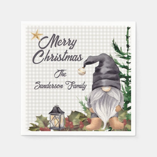 Monogram jul - vattenfärgstomom pappersservett (Framsidan)