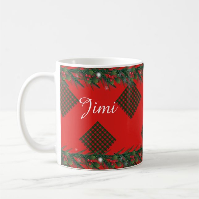 Monogram Juldekoration Rutiga Ornament Krans Kaffemugg (Vänster)