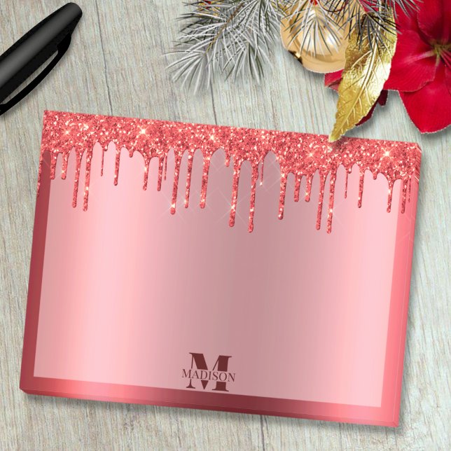 Monogram Juldroppning, Glitter Metallic Post-it Block (Skapare uppladdad)