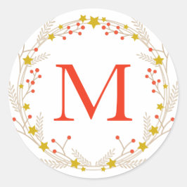 Monogram julfransens utandningsförsegling av berry runt klistermärke