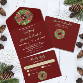 Monogram julfransfrand Poinsettias Red Bröllop