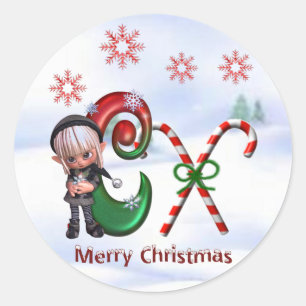 Monogram julklapp C Runt Klistermärke