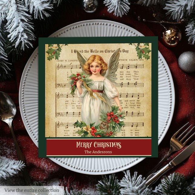 Monogram julservetter Elegant ängel-ärvda föremål Pappersservett (Monogram Christmas Napkins Elegant Angel Keepsake)