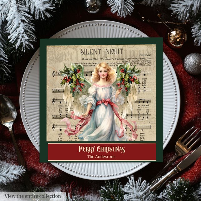 Monogram julservetter Retro-ängel Firande Pappersservett (Monogram Christmas Napkins Retro Angel Celebration)