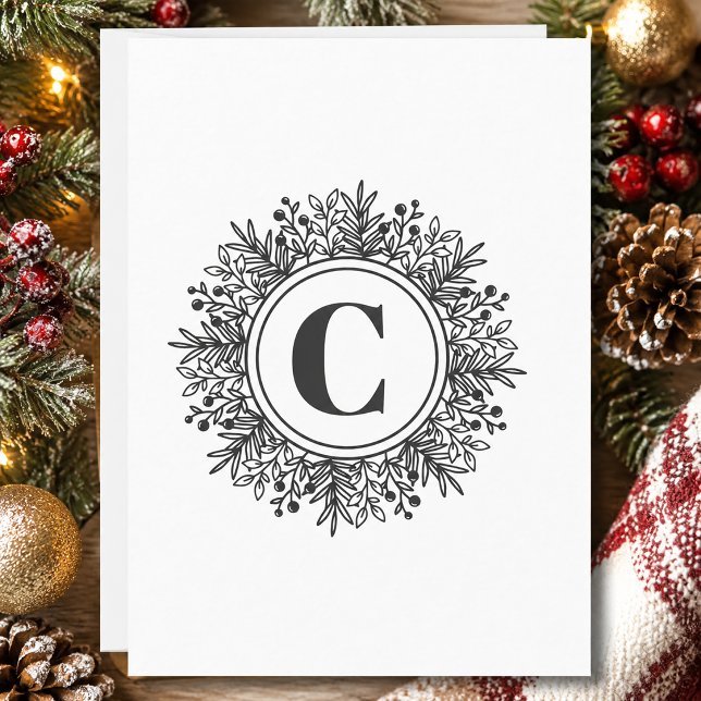 Monogram Julsnöflinga Jul Tack Kort (Simple Monogram Christmas Card)