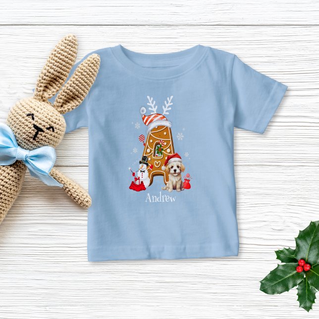 Monogram jultomten Gingerbröd Brev Boy T Shirt (Skapare uppladdad)