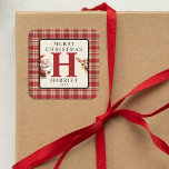 Monogram jultomten Photo Fyrkantigt Klistermärke<br><div class="desc">Vem sa att tomten och hans lilla renar inte kan vara en del av dina gåvor? Våra monogrammerade julklappar,  designade med en nostalgisk blandning av plaid och festliga tecken,  nästan ram ditt barns namn. Det är de små festliga detaljerna som får stor betydelse.</div>